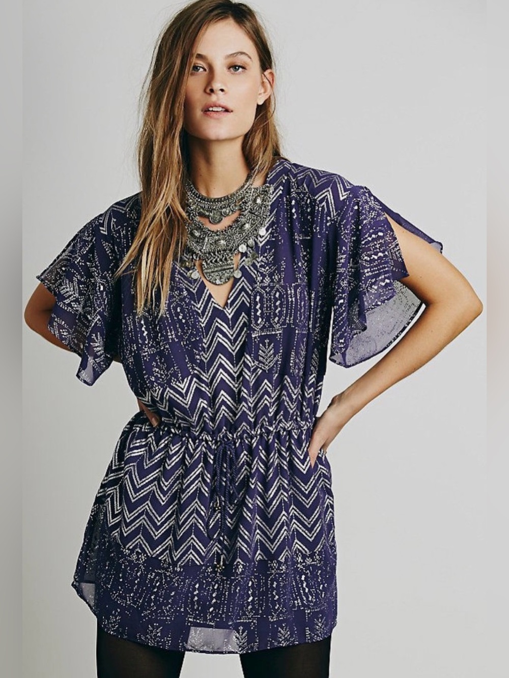 Free People Love your Chaos Purple mini dress with silver threading size S